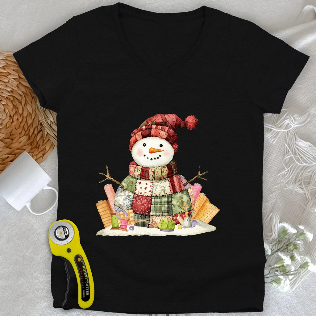 Quilting Snowman Lady V-neck