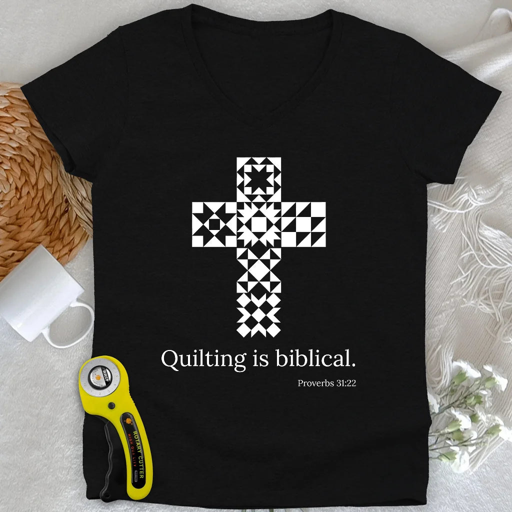 Quilting is biblical Lady V-neck
