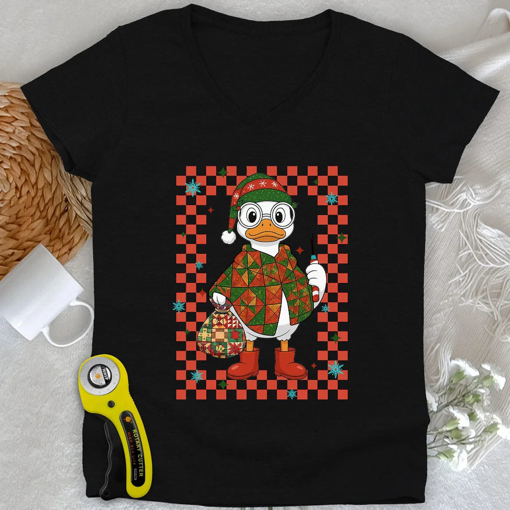Quilty Christmas Duck Lady V-neck