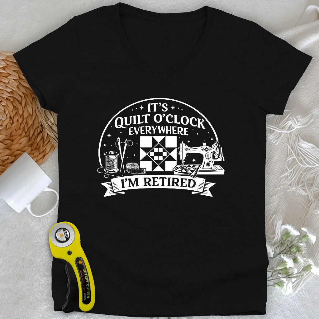 Retired Quilter Lady V-neck
