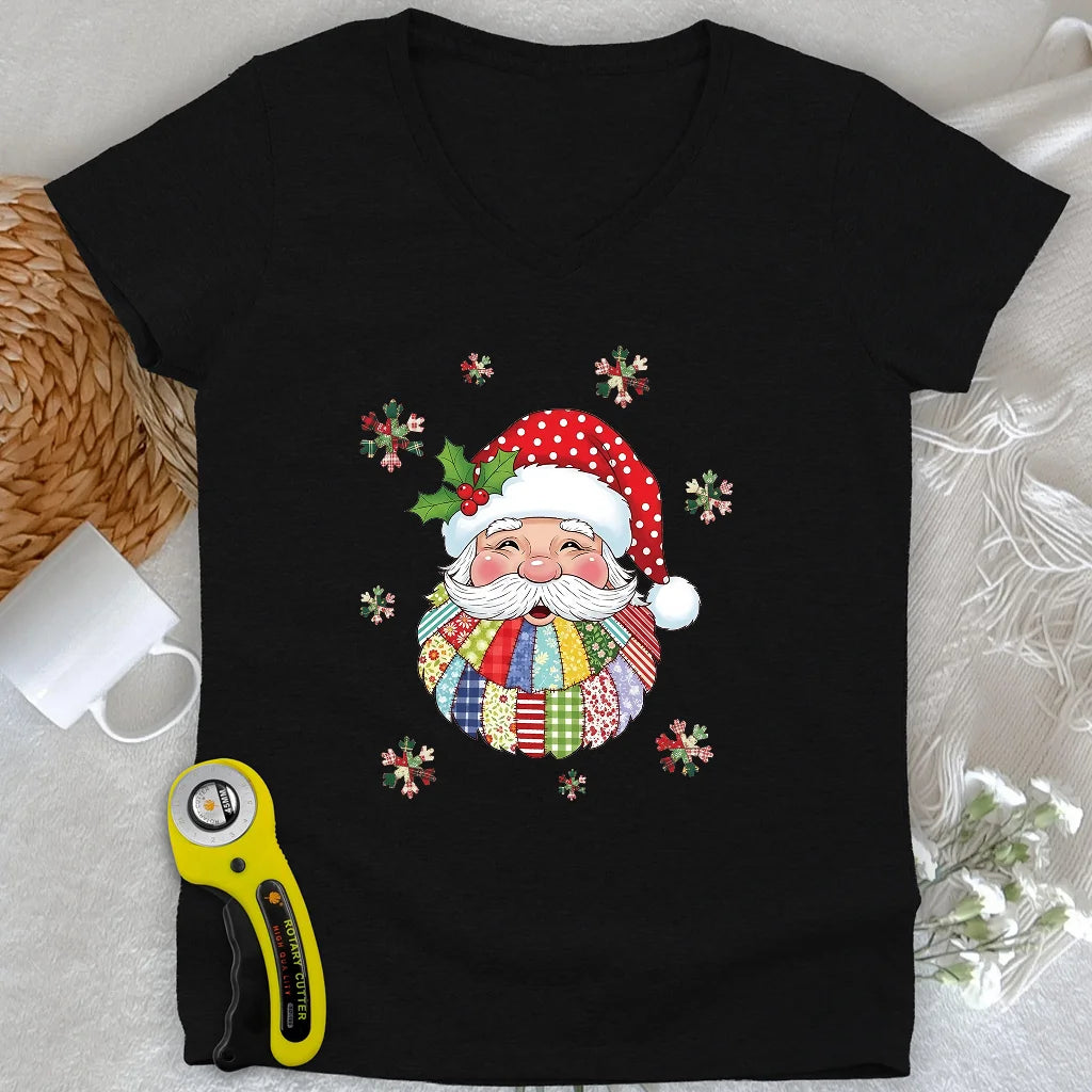 Santa Claus Patch Lady V-neck