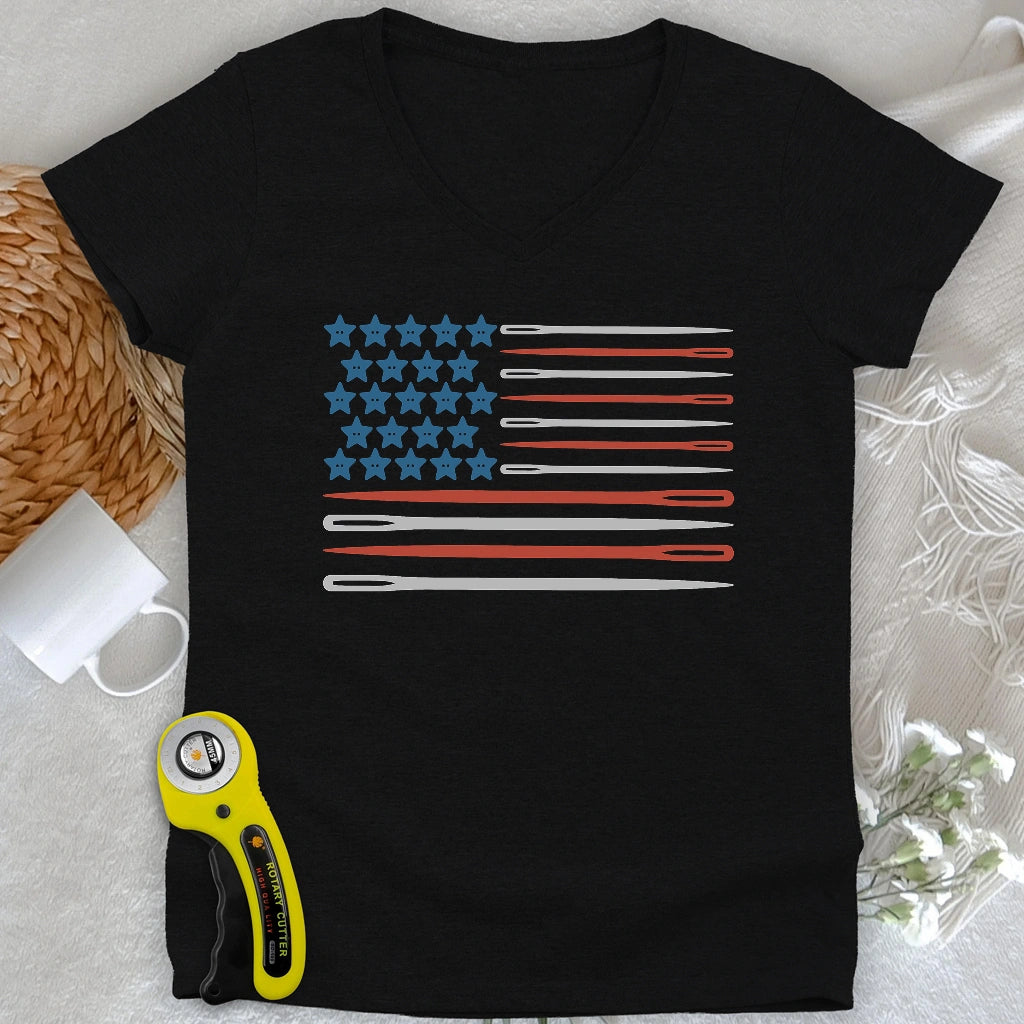 Sewing Flag Lady V-neck