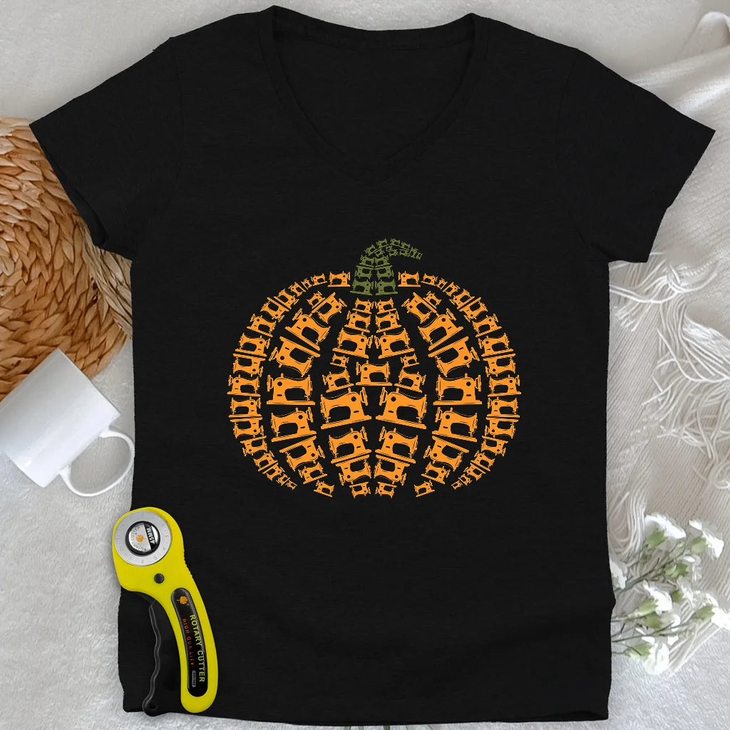 Sewing Machine Pumpkin Lady V-neck