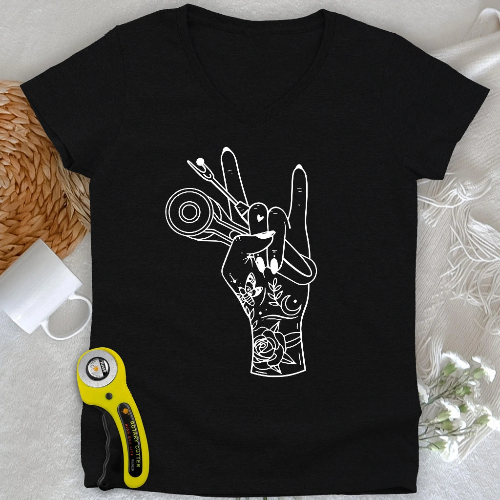 Sewing Rock Lady V-neck