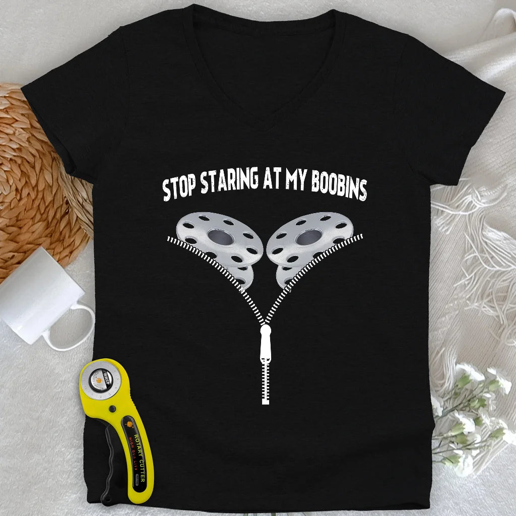 Stop Staring At Boobins Lady V-neck