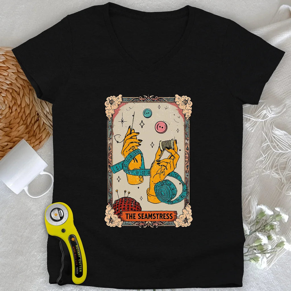Tarot Card Seamstress Lady V-neck