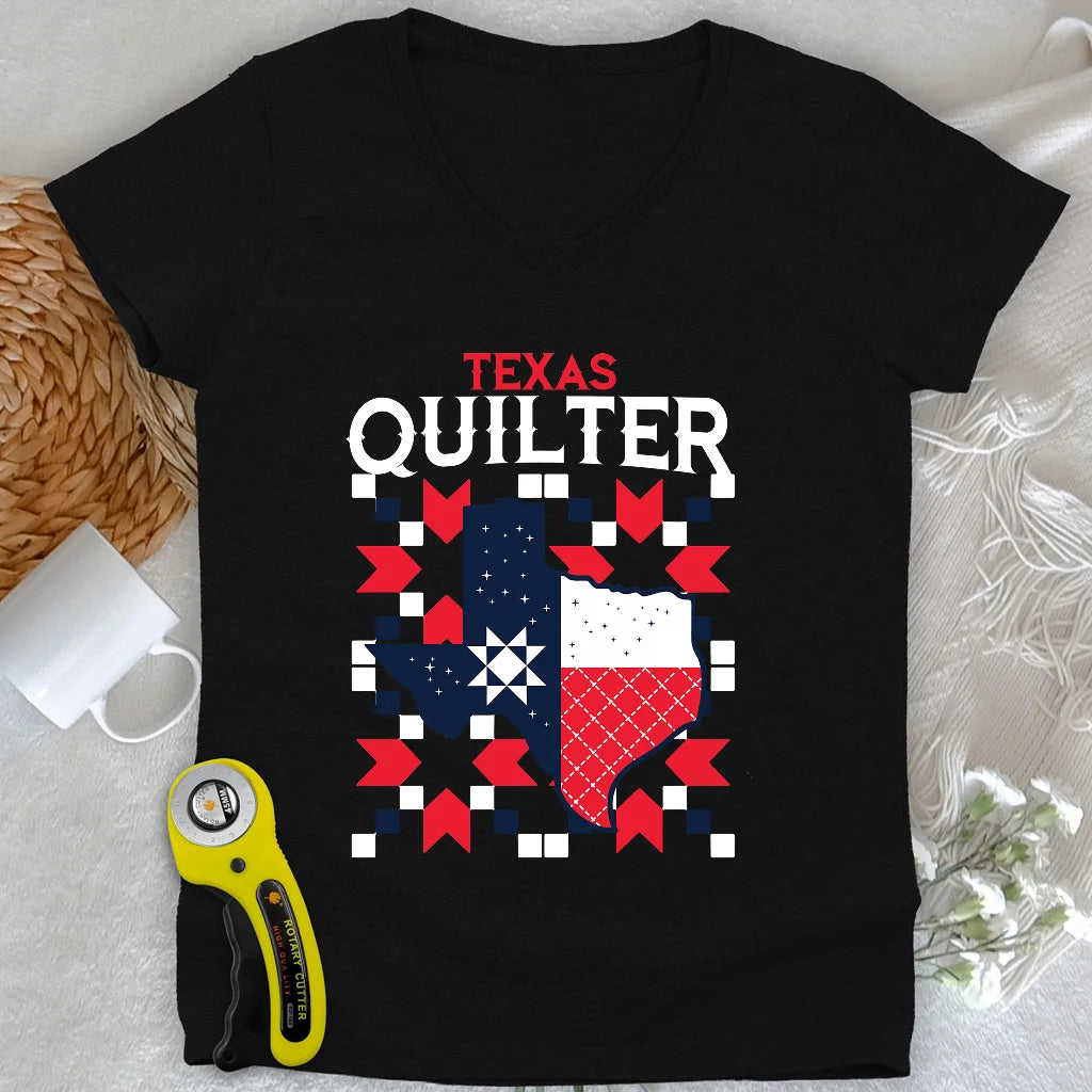 Texas Quilter Lady V-neck