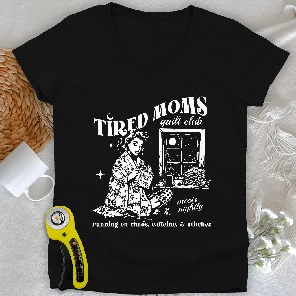 Tired Quilt Moms Lady V-neck