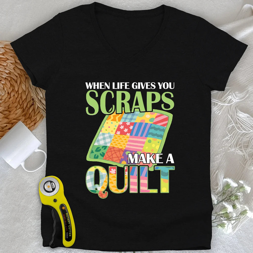 Turn Scraps To Quilt Lady V-neck