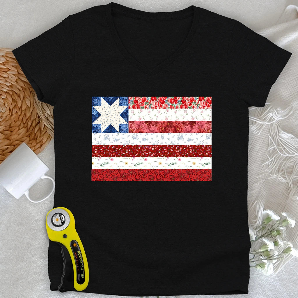 USA Star Flag Lady V-neck
