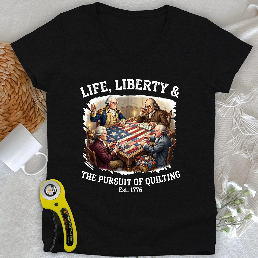 United We Quilt 1776 Lady V-neck