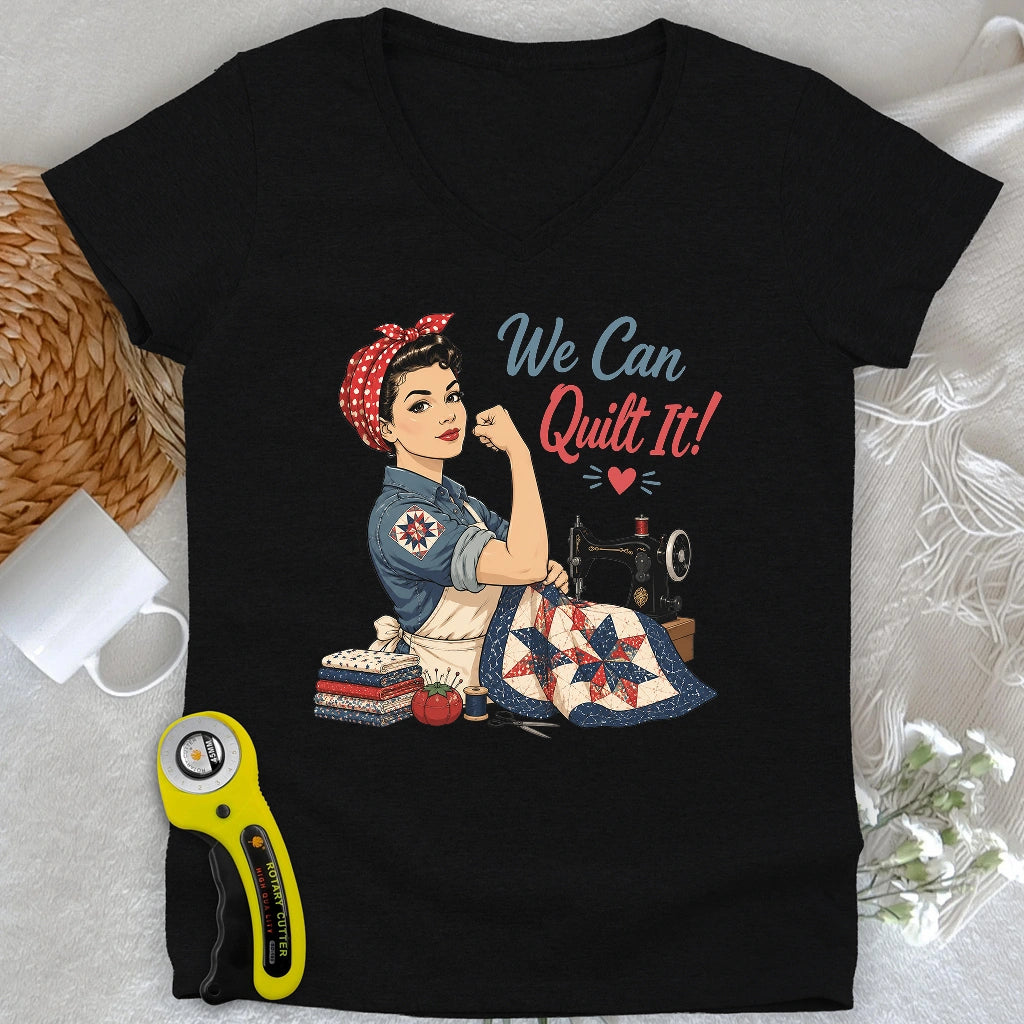 We Can Quilt It Lady V-neck