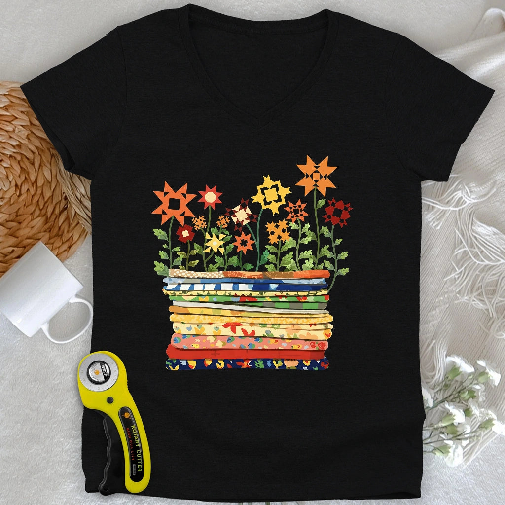 Where Quilts Bloom Lady V-neck