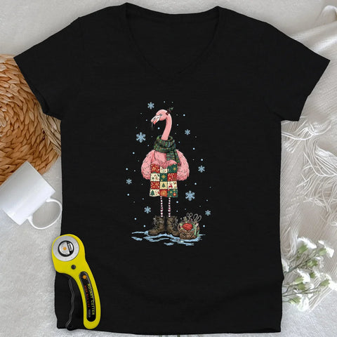 Maglia da donna con scollo a V Winter Flamingo