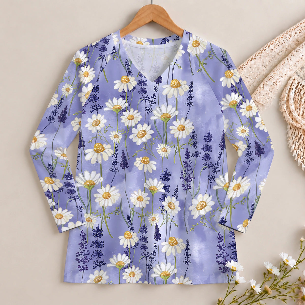 Blooming Flower Long Sleeve V-neck