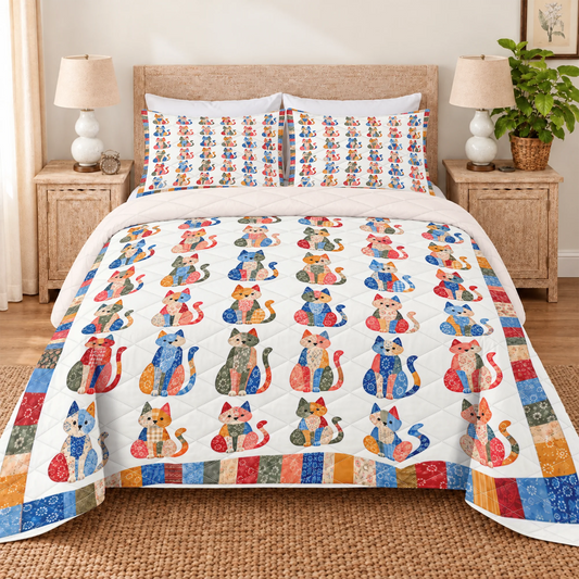 Calico Cat Parade Quilted Bedding Set
