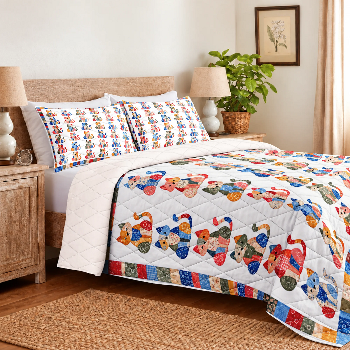 Calico Cat Parade Quilted Bedding Set