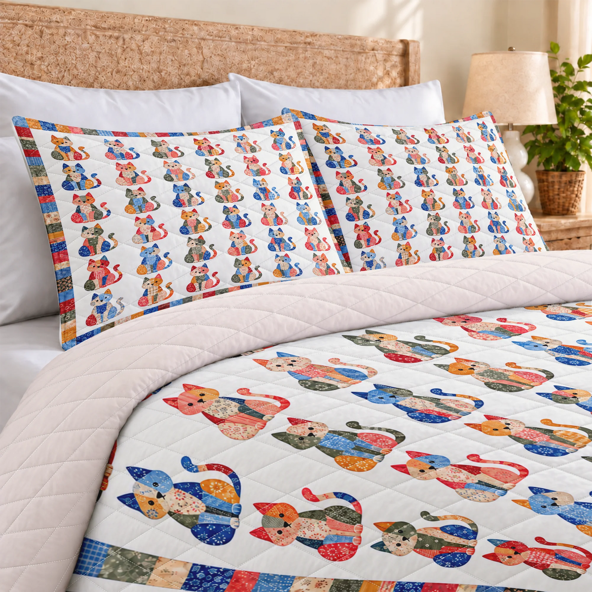 Calico Cat Parade Quilted Bedding Set