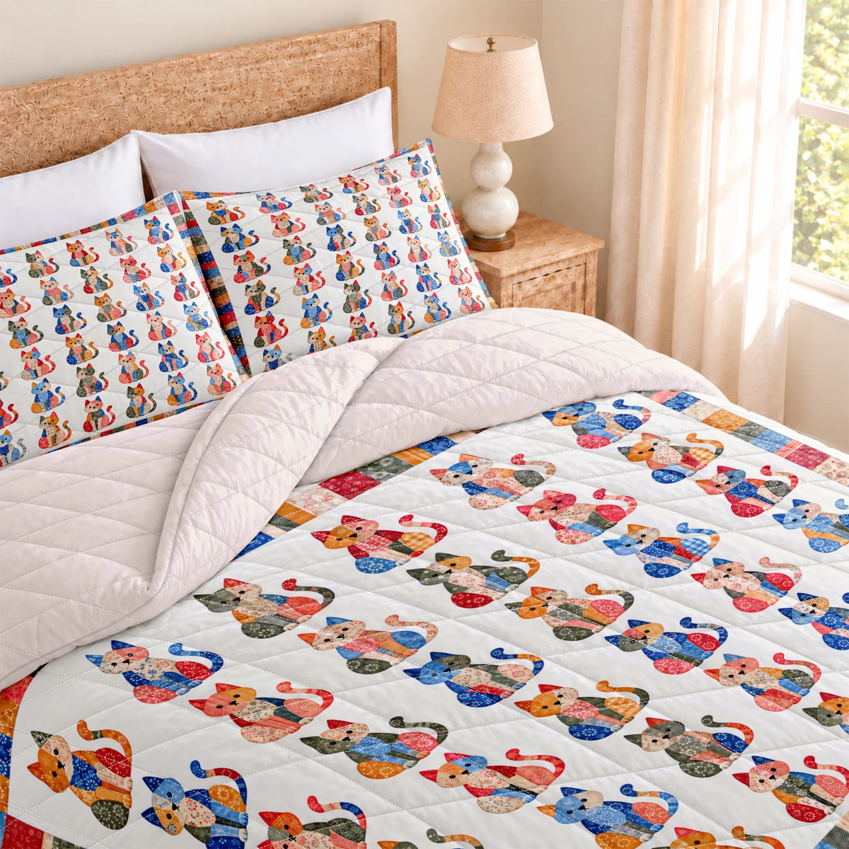 Calico Cat Parade Quilted Bedding Set