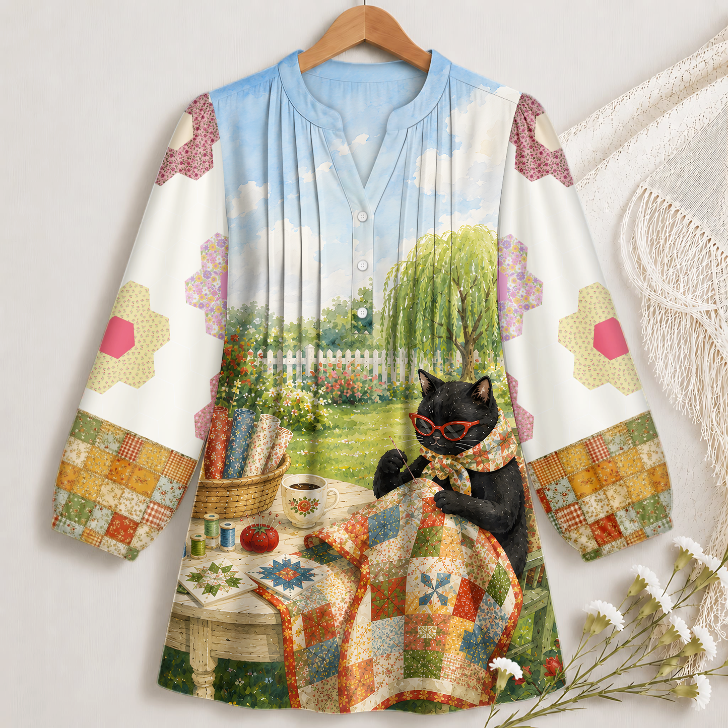A Purrfect Day for Quilting Blouse