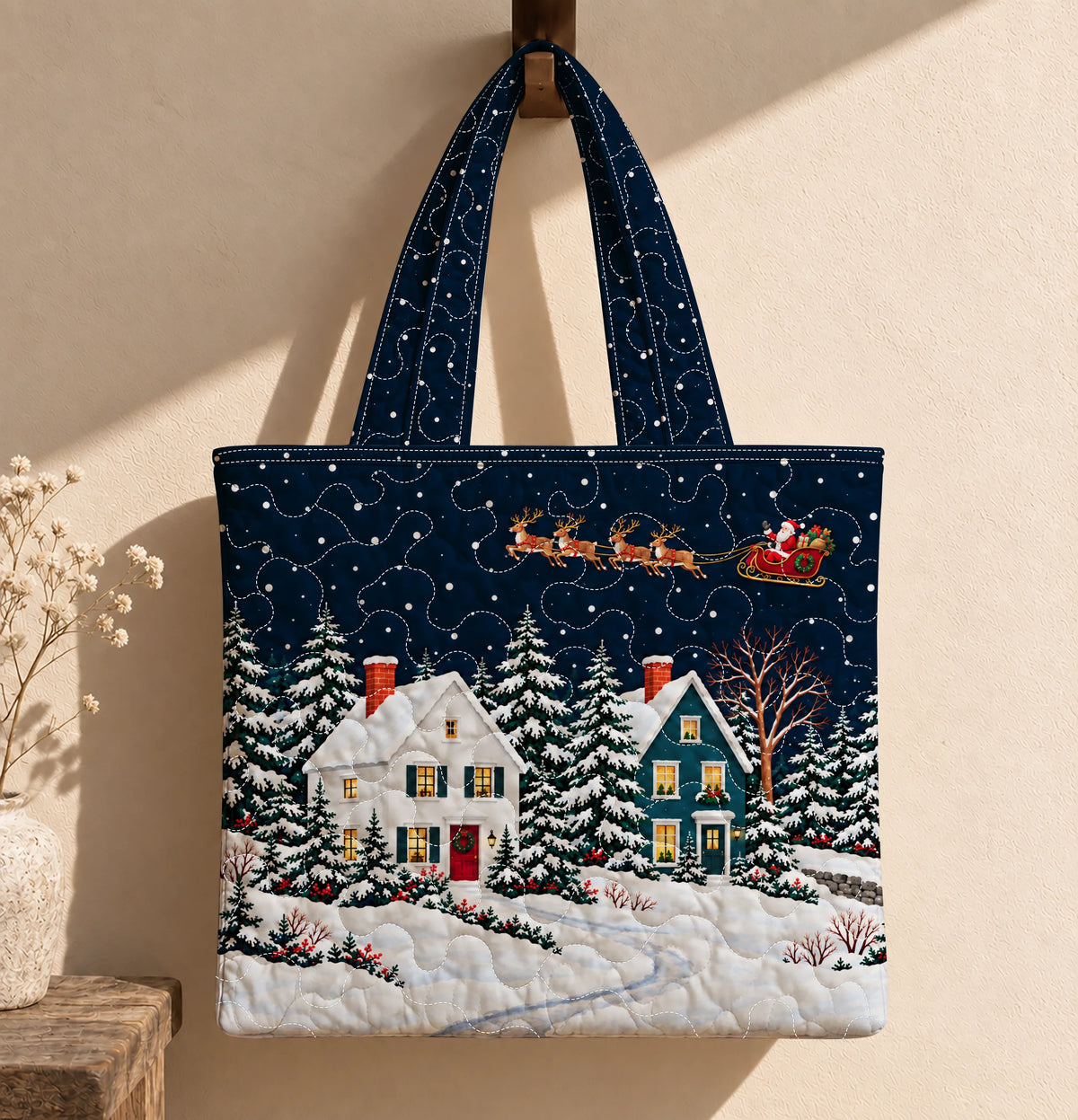 Christmas Eve Village Tote Quilted Tote Bag