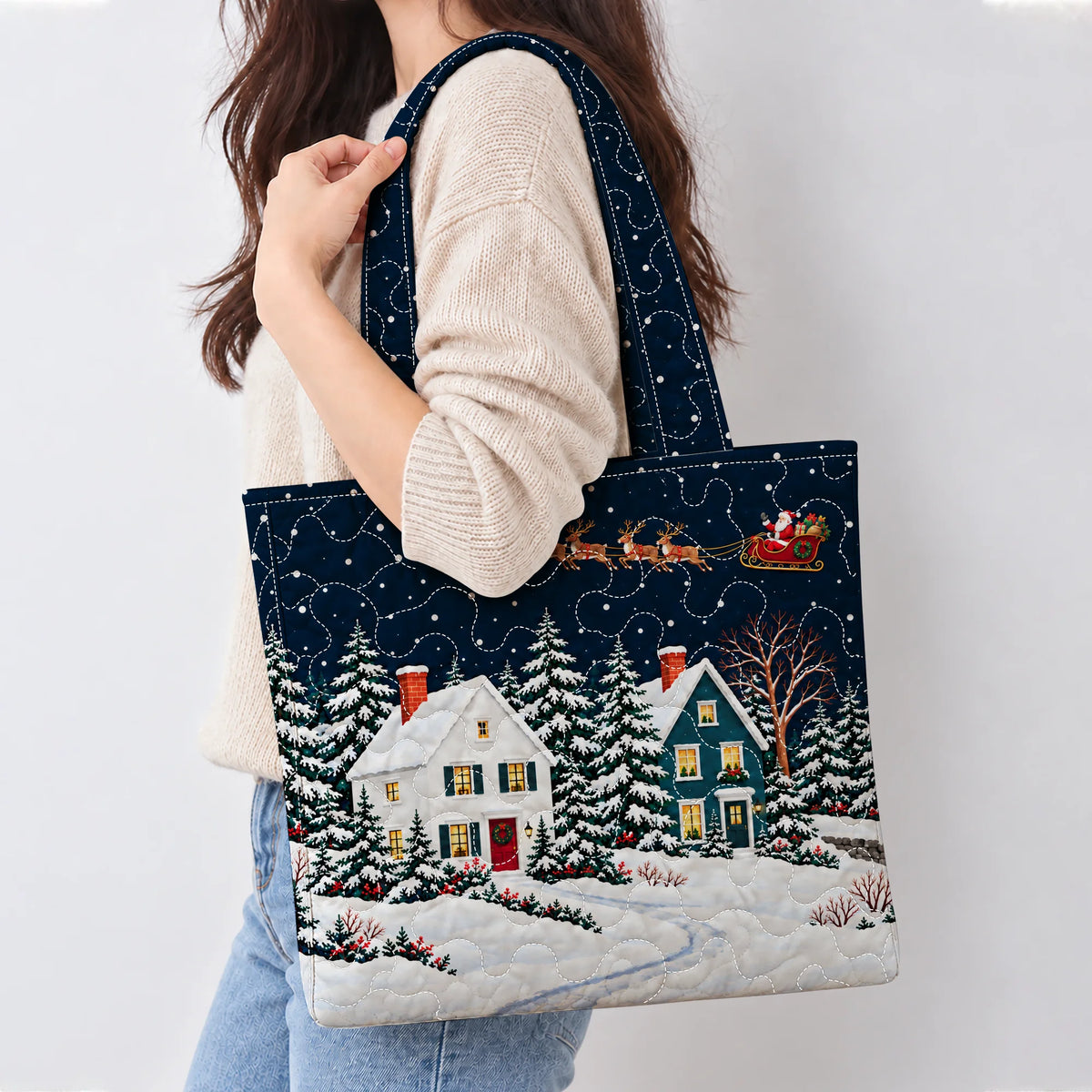 Christmas Eve Village Tote Quilted Tote Bag