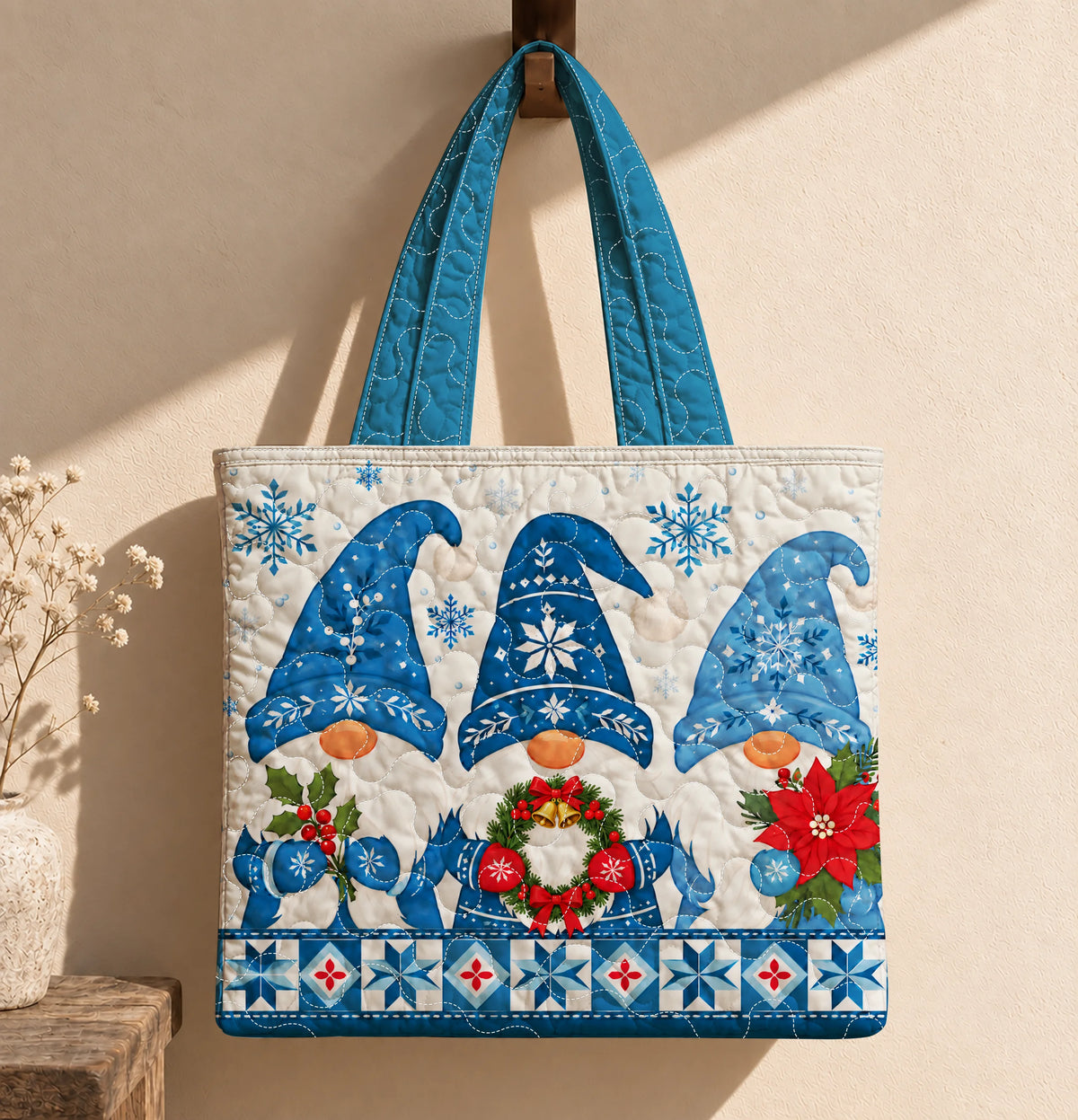 Christmas Gnomes Quilted Tote Bag