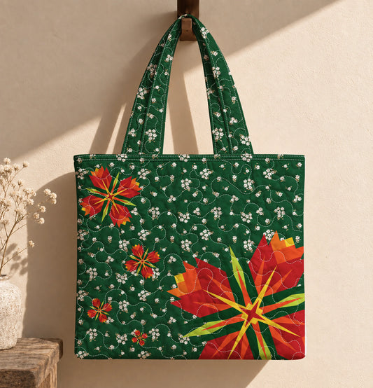 Christmas Poinsettia Quilted Tote Bag