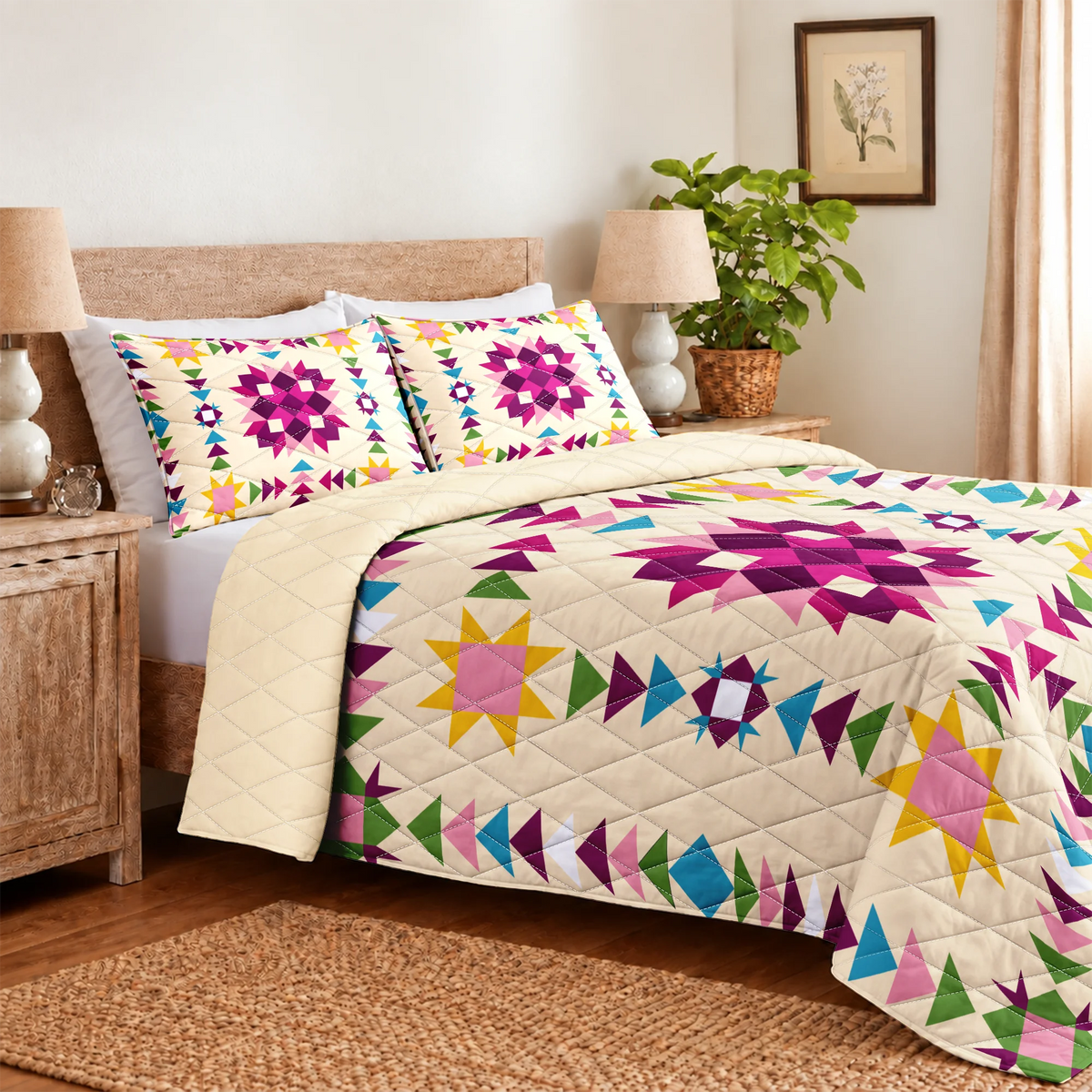 Colorful Heirloom Quilted Bedding Set