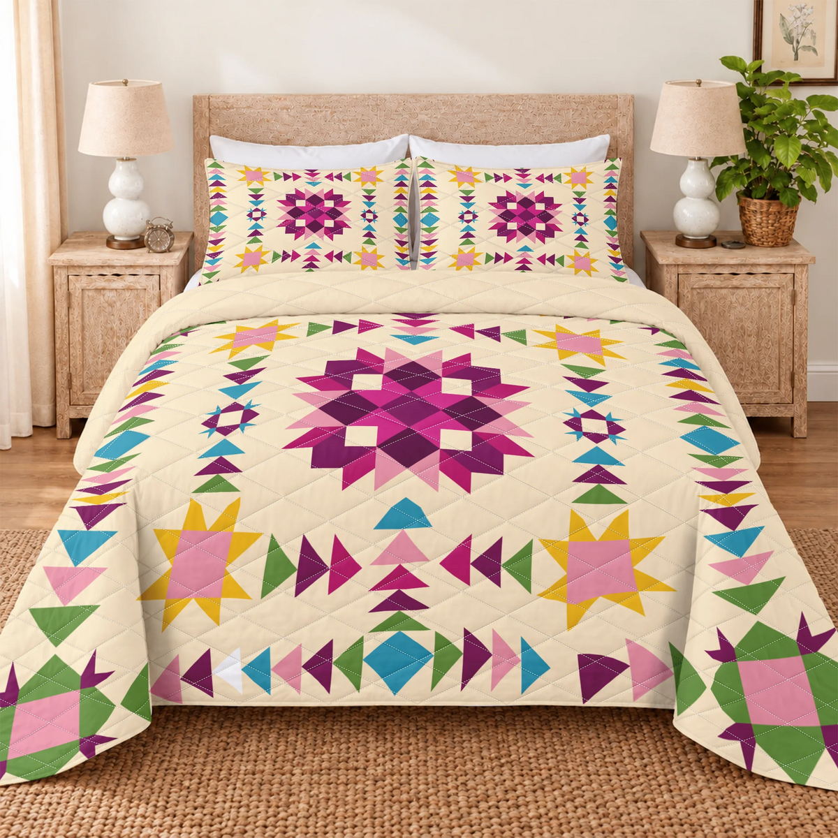 Colorful Heirloom Quilted Bedding Set
