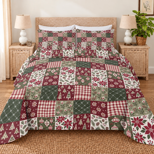 Cozy Christmas Patchwork Quilted Bedding Set