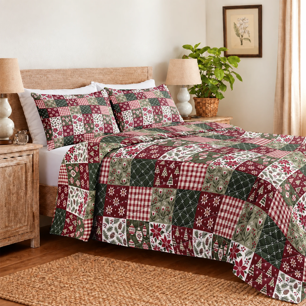 Cozy Christmas Patchwork Quilted Bedding Set