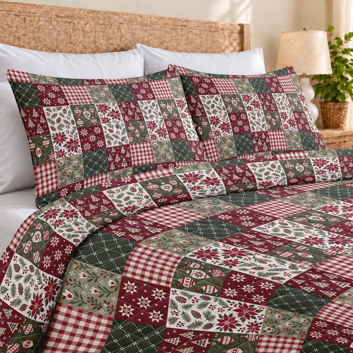 Cozy Christmas Patchwork Quilted Bedding Set