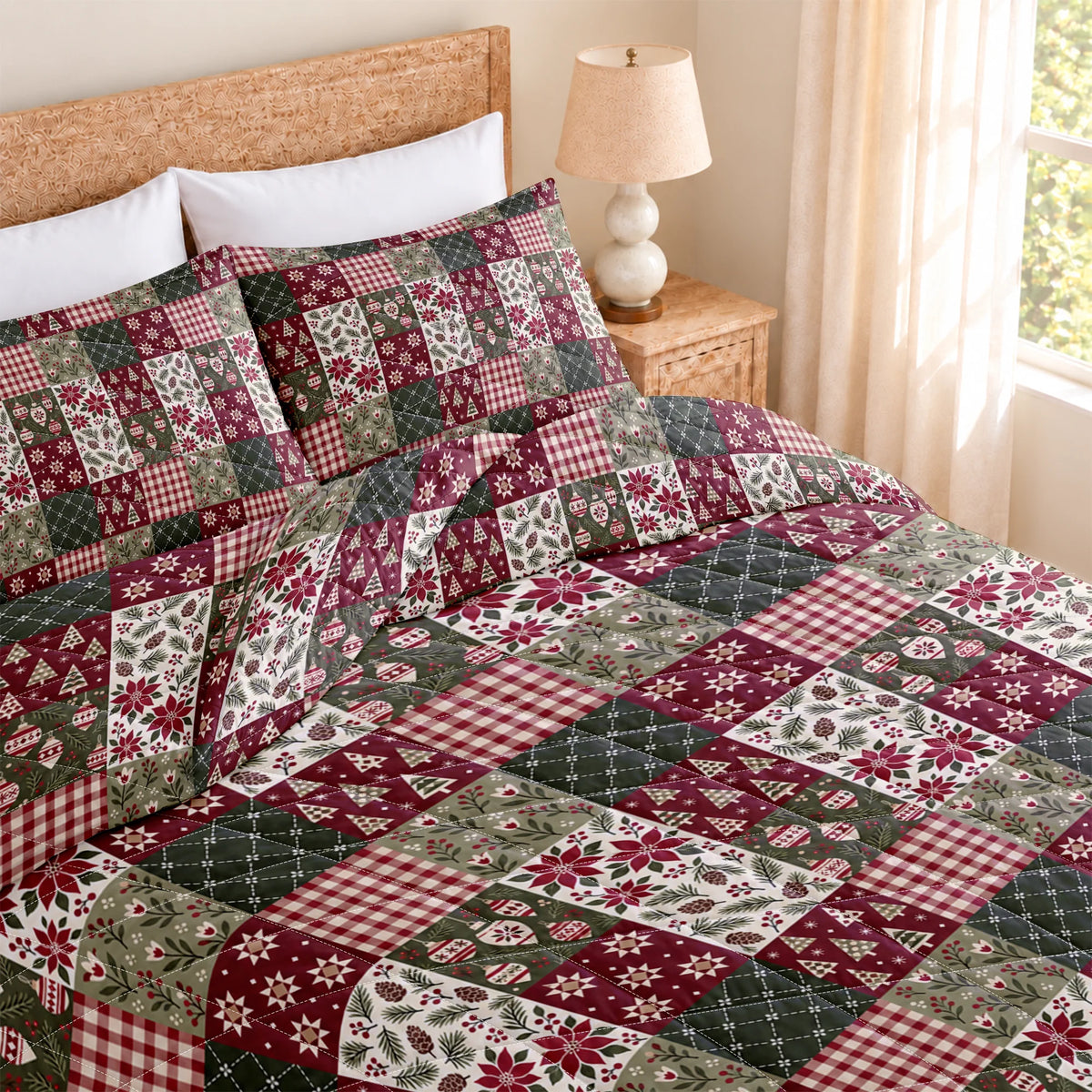 Cozy Christmas Patchwork Quilted Bedding Set