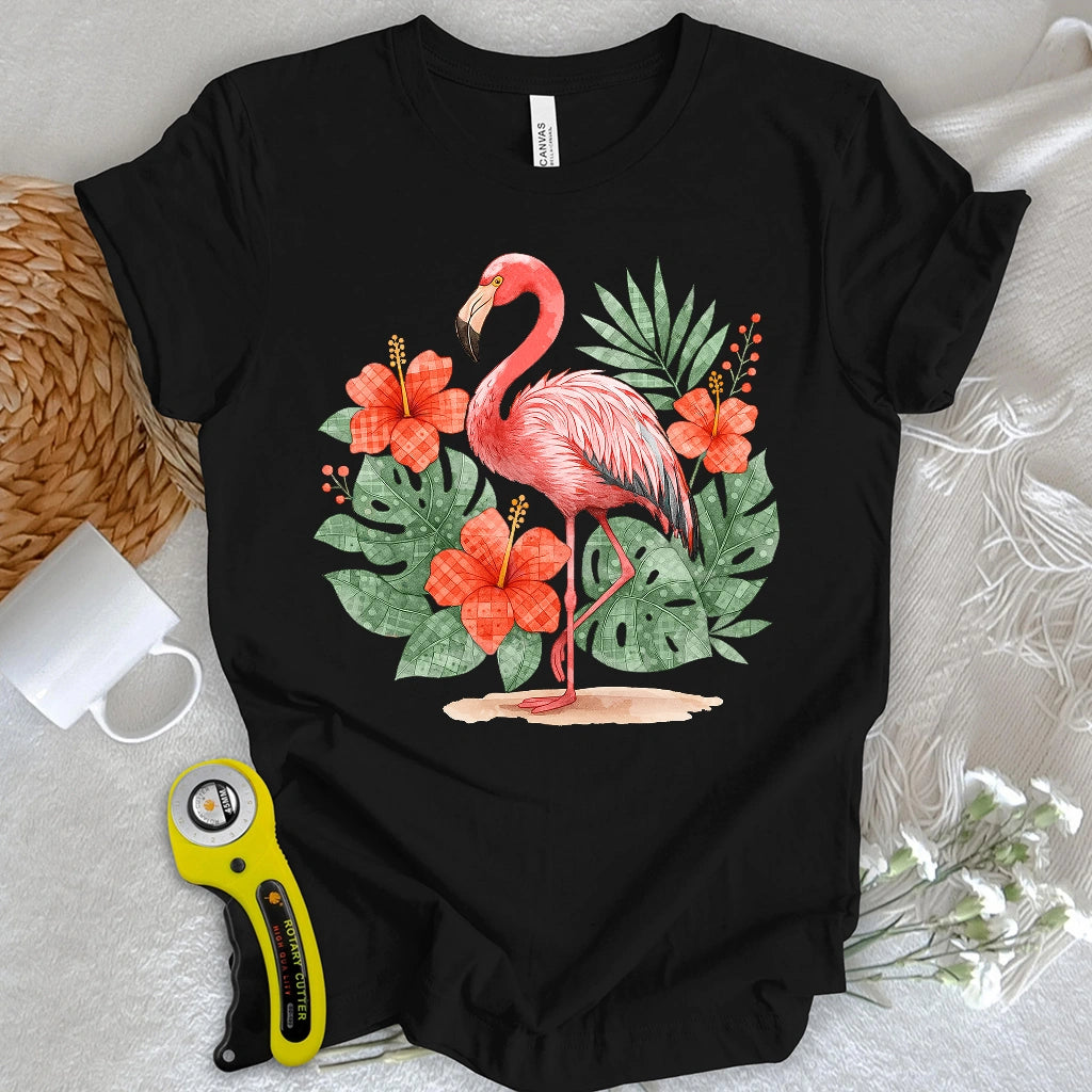 Flamingo & Floral Patchwork T-shirt
