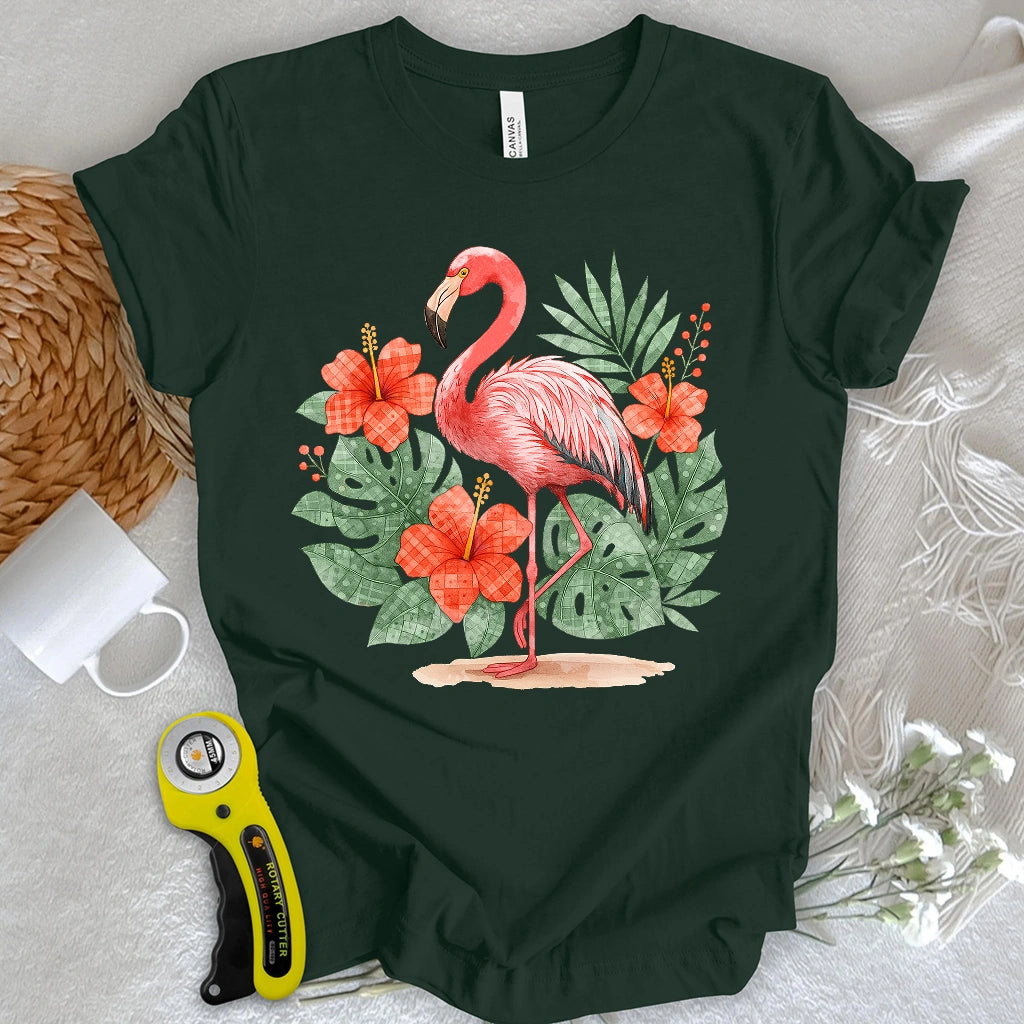 Flamingo & Floral Patchwork T-shirt
