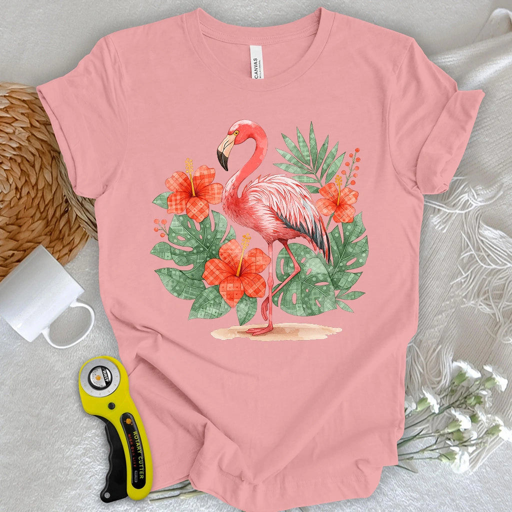 Flamingo & Floral Patchwork T-shirt