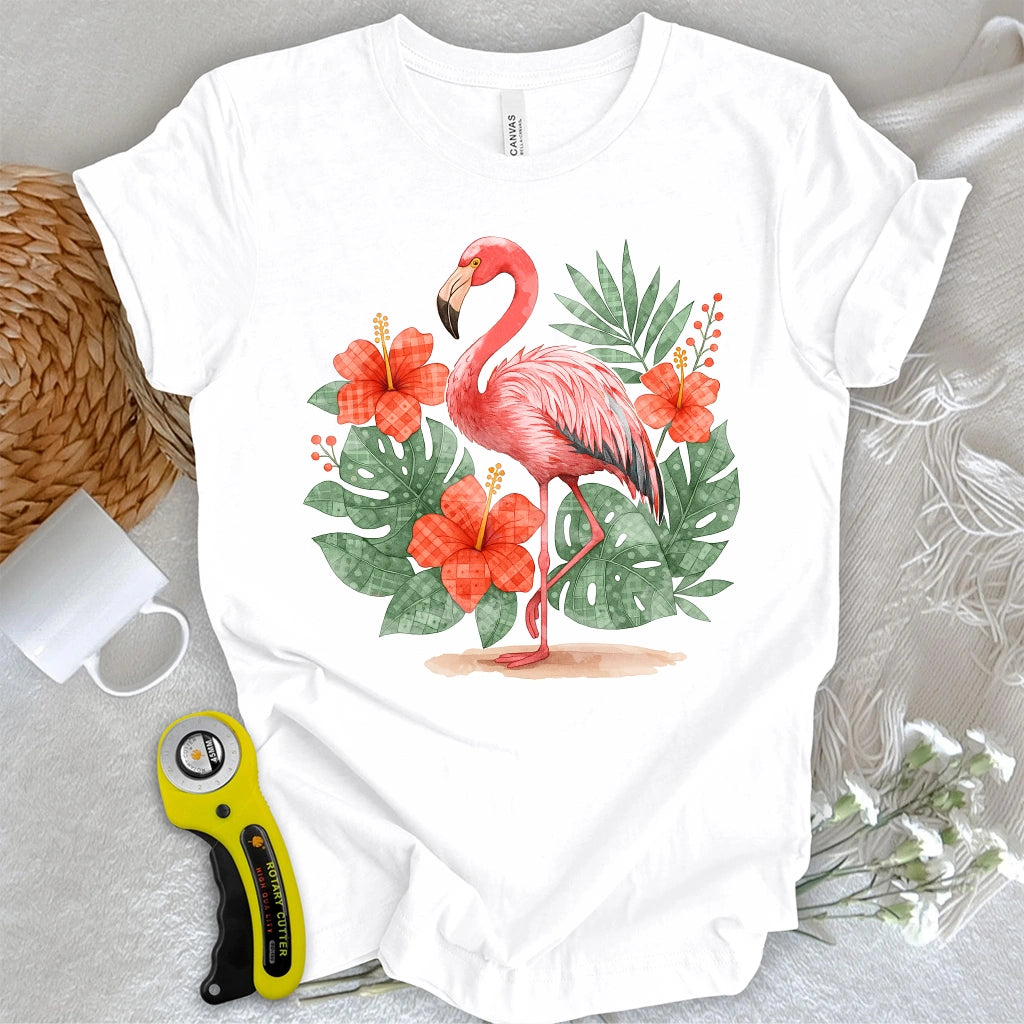 Flamingo & Floral Patchwork T-shirt