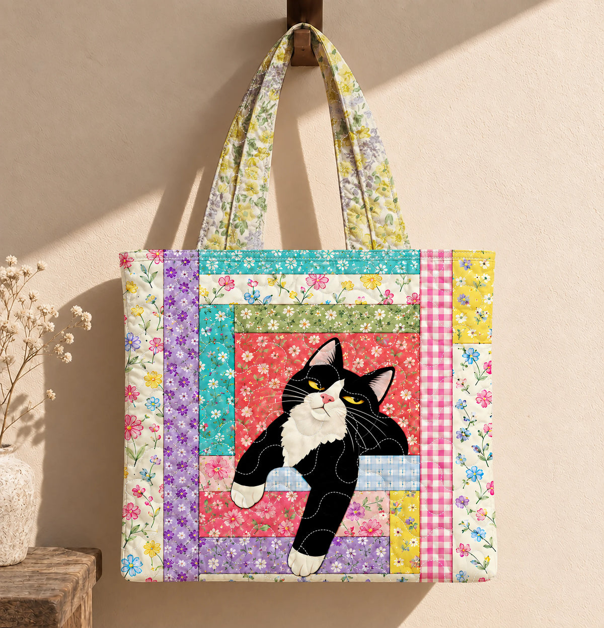 Floral Patchwork Cat Tote