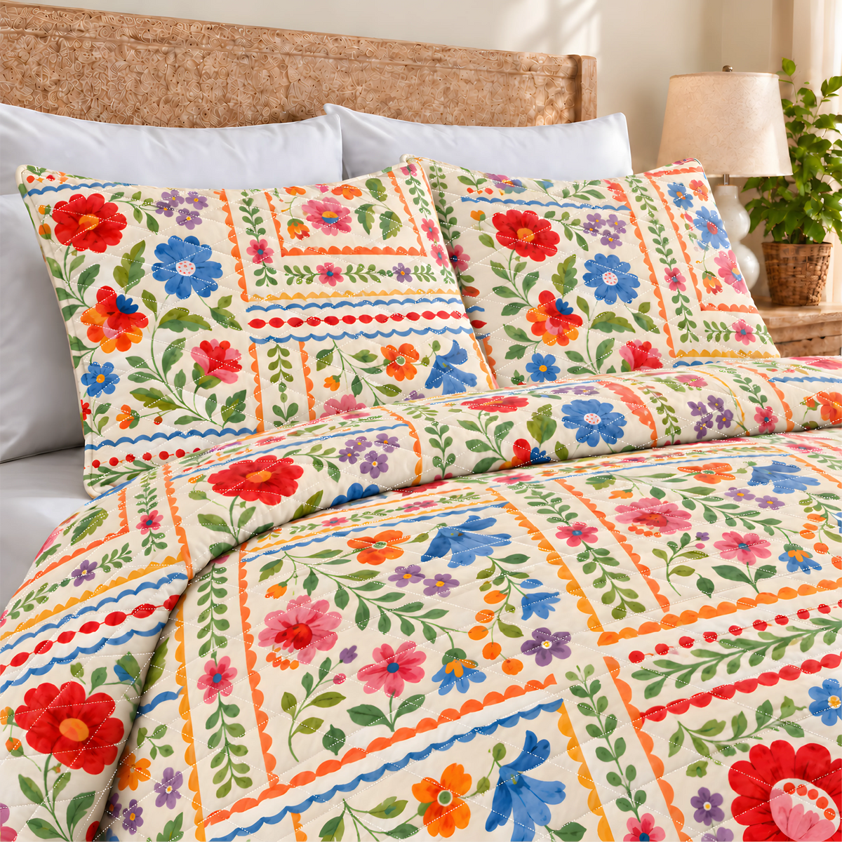 Folk Art in Bloom Quilted Bedding Set