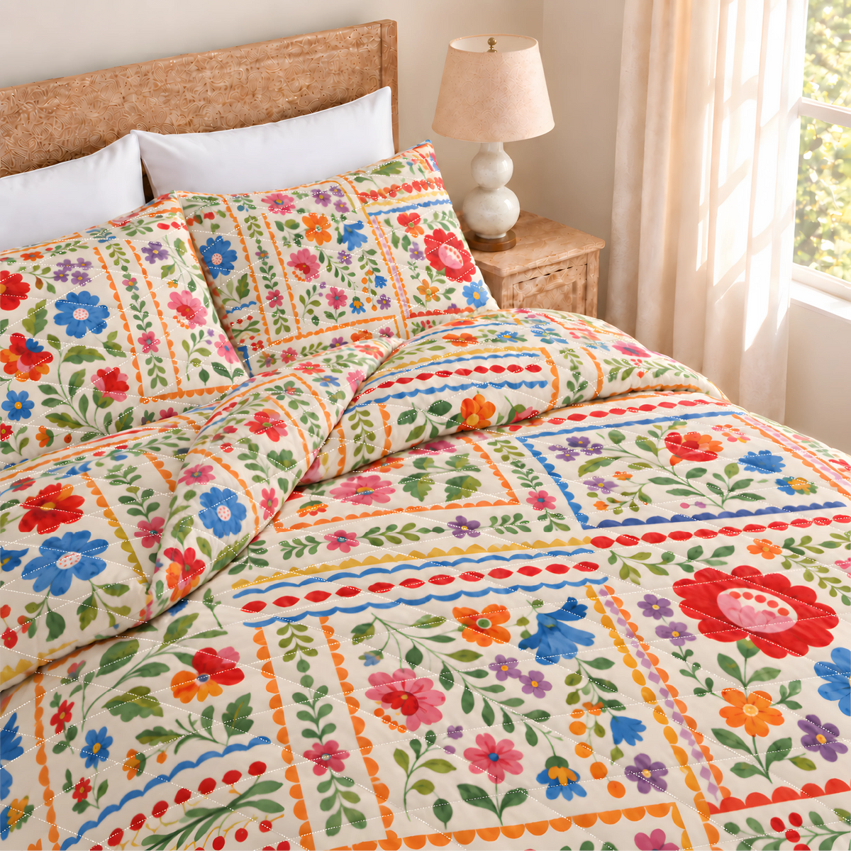 Folk Art in Bloom Quilted Bedding Set