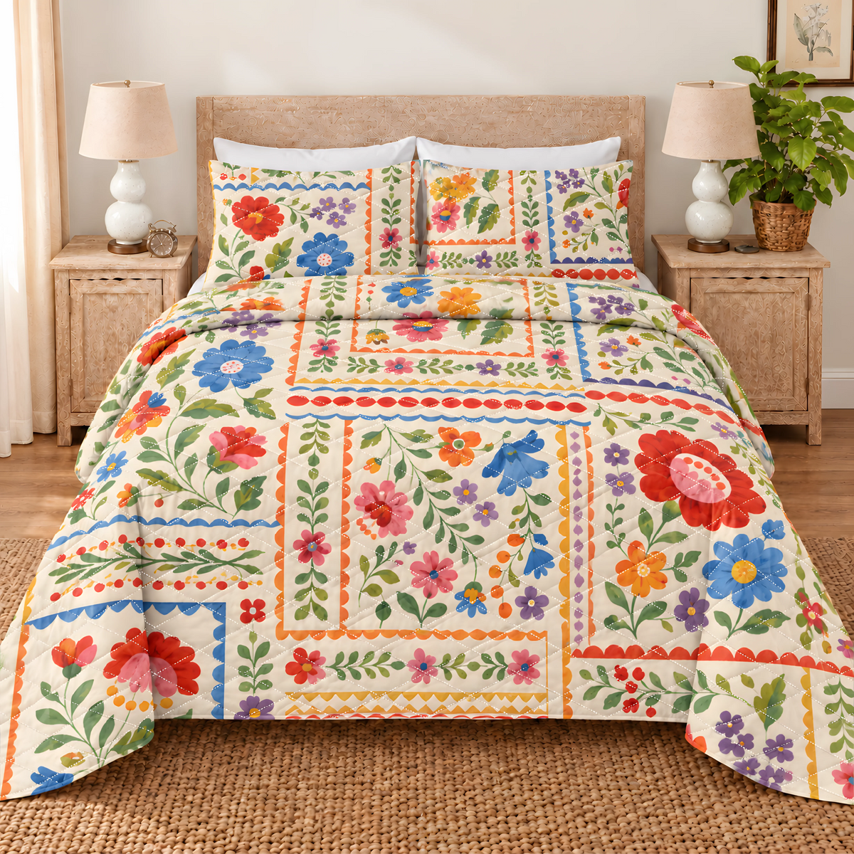 Folk Art in Bloom Quilted Bedding Set