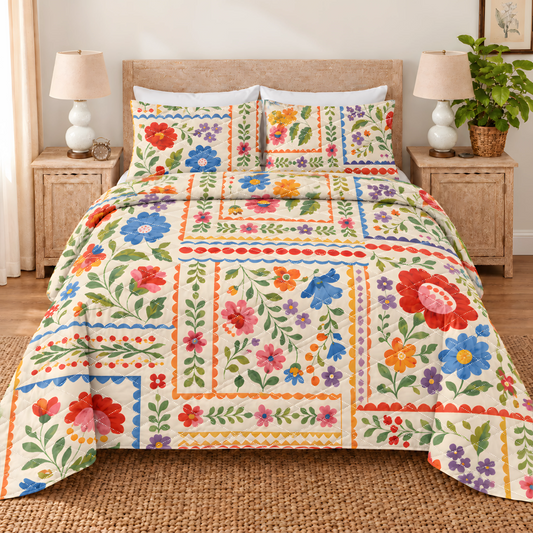 Folk Art in Bloom Quilted Bedding Set