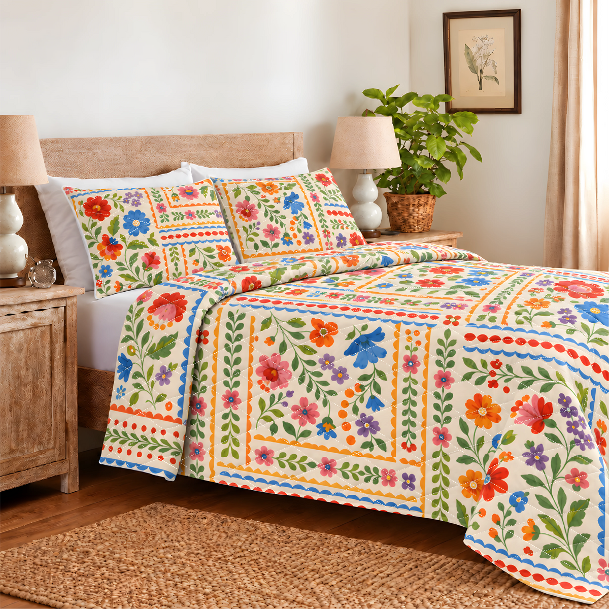 Folk Art in Bloom Quilted Bedding Set