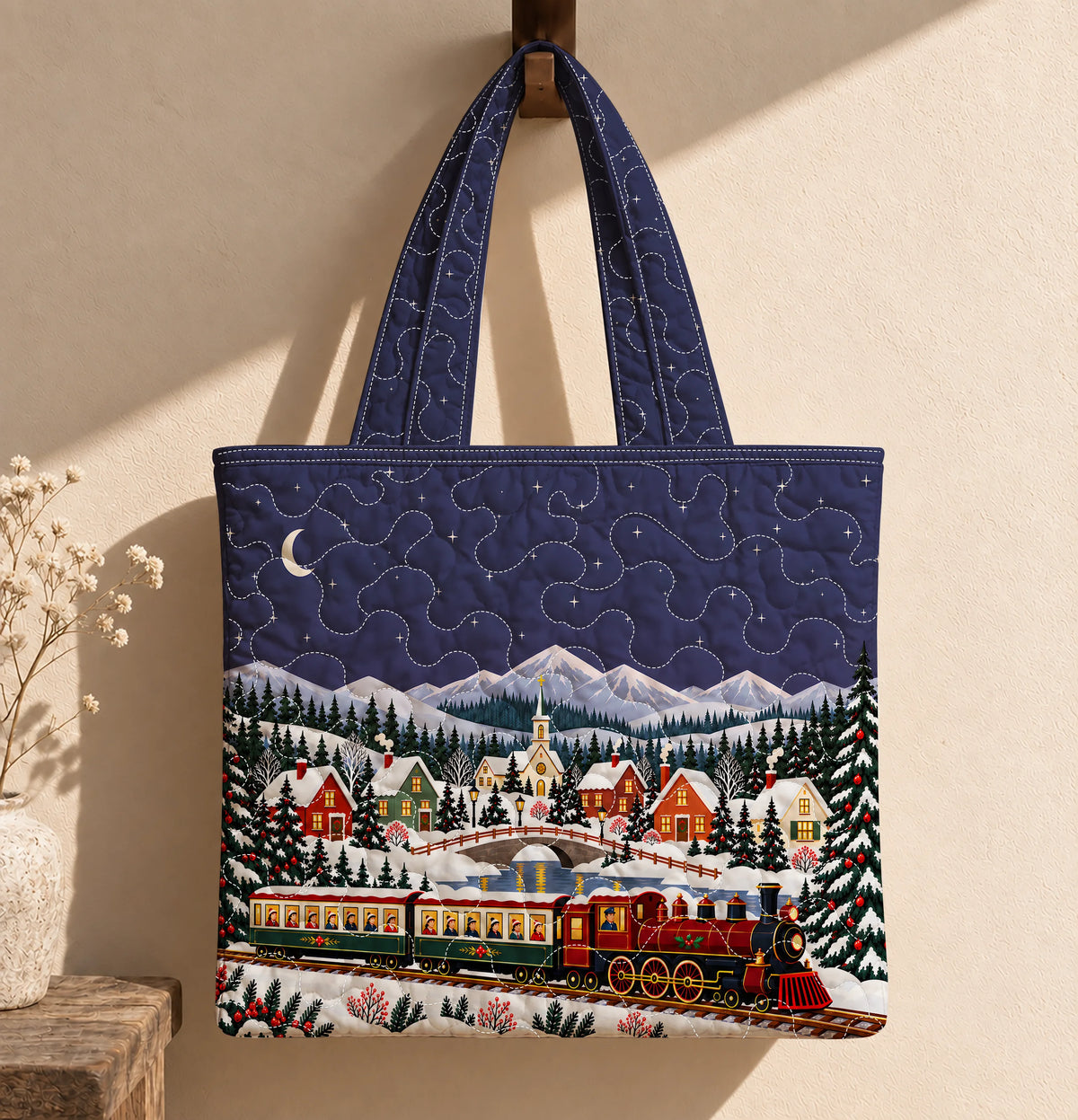 Moonlit Christmas Quilted Tote Bag