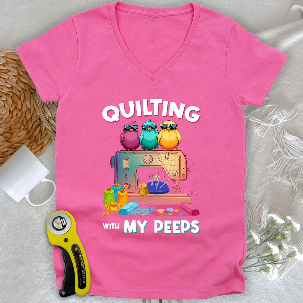 Quilting W/ My Peeps V-neck