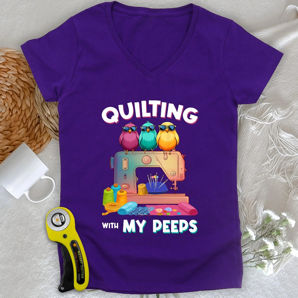 Quilting W/ My Peeps V-neck