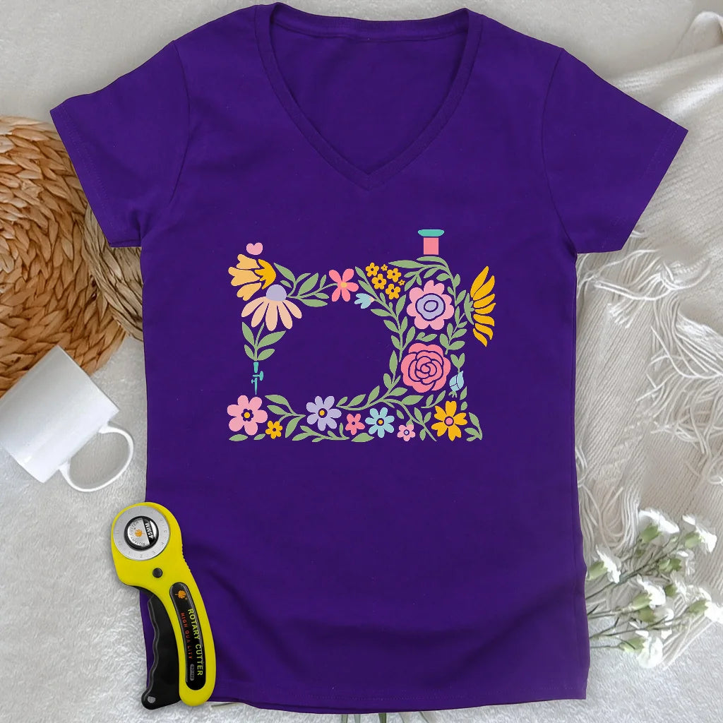 Abtract Flower Machine Lady V-neck
