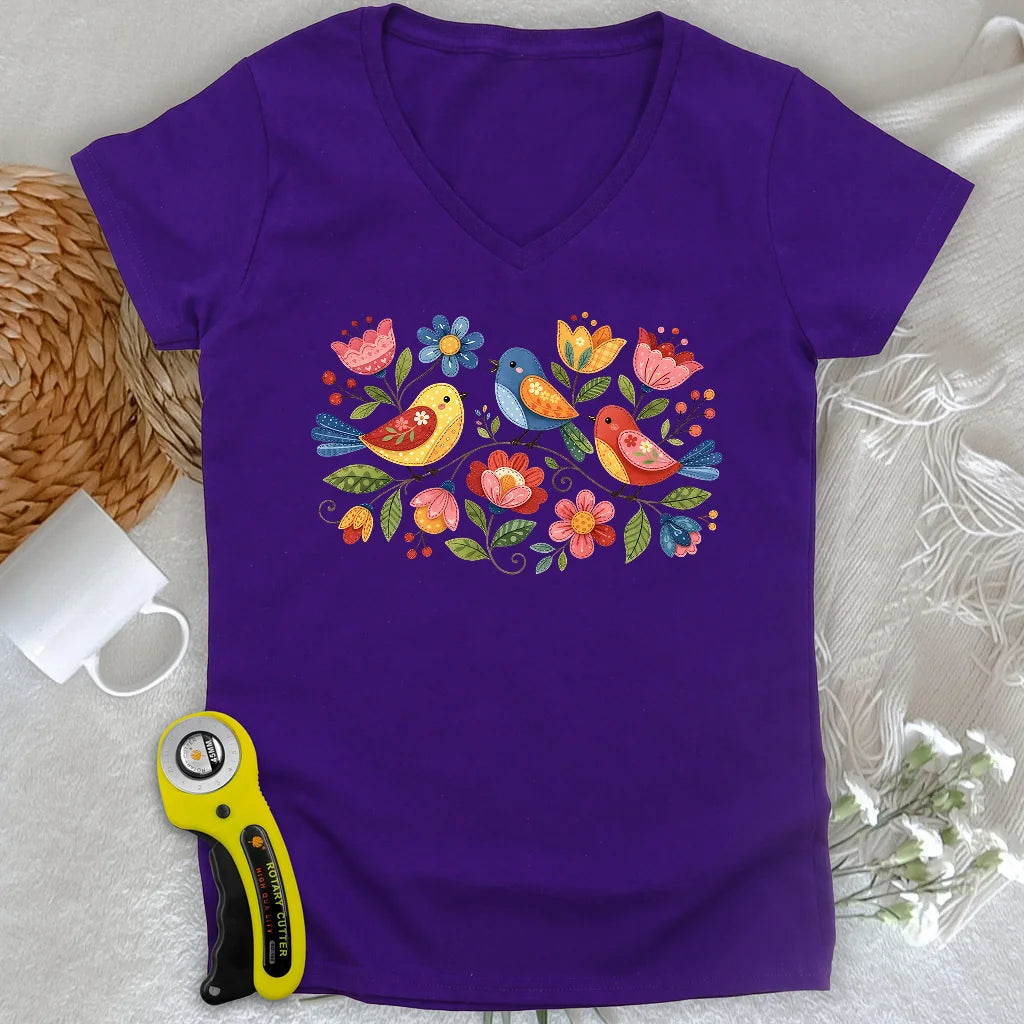 Appliqué Garden Lady V-neck