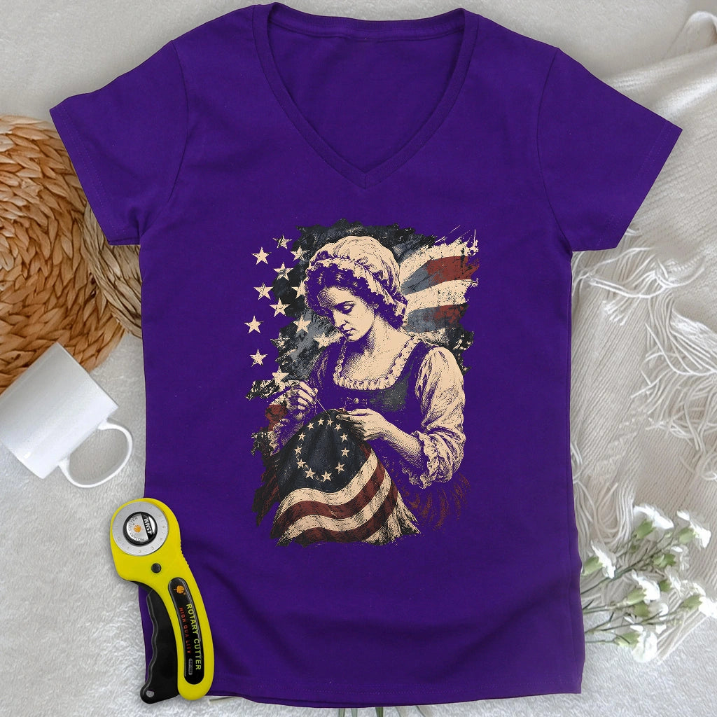 Betsy Ross Flag Lady V-neck